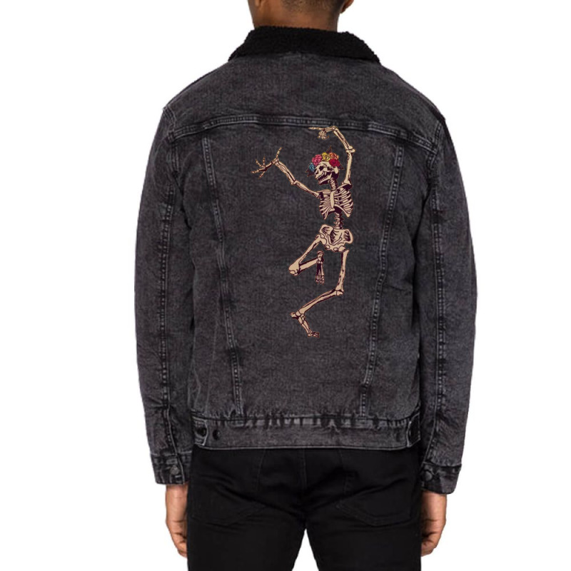 Halloween Party Dancing Skeleton  Dancing Skeleton Unisex Sherpa-lined Denim Jacket | Artistshot