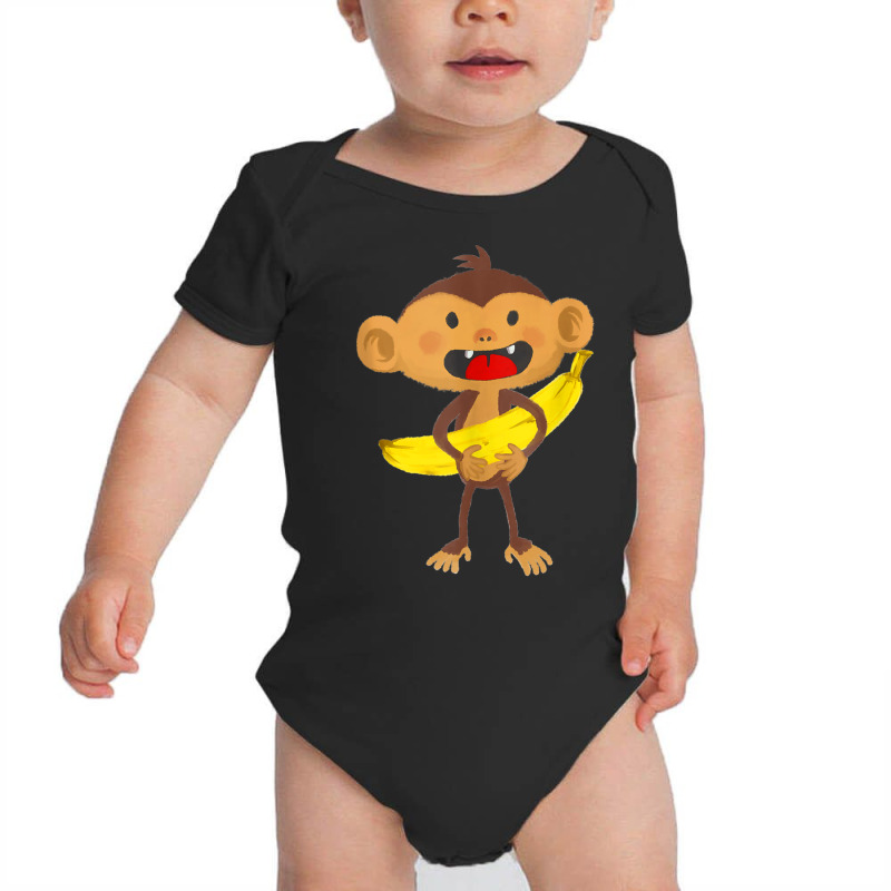 Monkey With Banana Kindergarten Kids Funny Monkey Baby Bodysuit by nasson | Artistshot