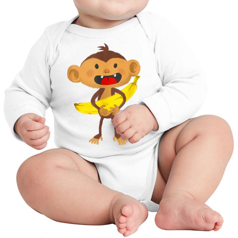 Monkey With Banana Kindergarten Kids Funny Monkey Long Sleeve Baby Bodysuit by nasson | Artistshot