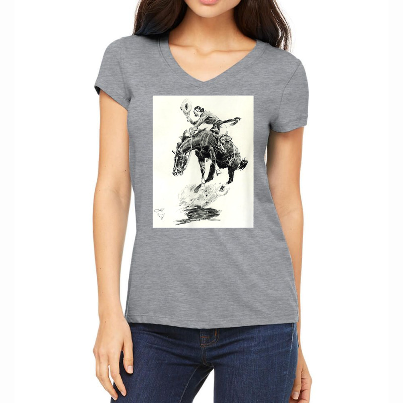 Rodeo Cowgirl Riding Bucking Horse T Shirt Women's V-Neck T-Shirt by corindu | Artistshot