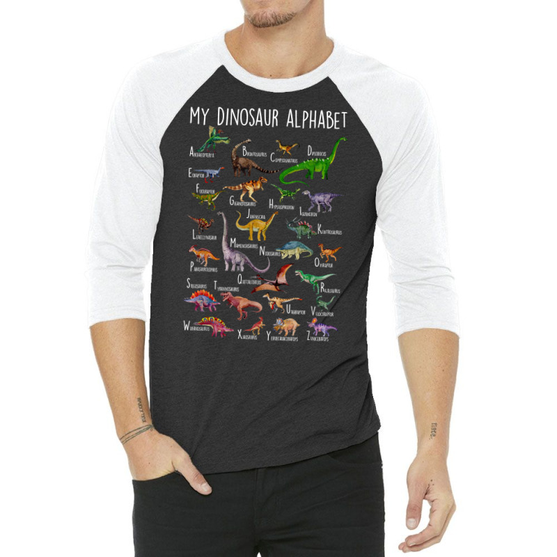 Types Of Dinosaurs Alphabet A Z Abc Dino Rex Ident 3/4 Sleeve Shirt | Artistshot