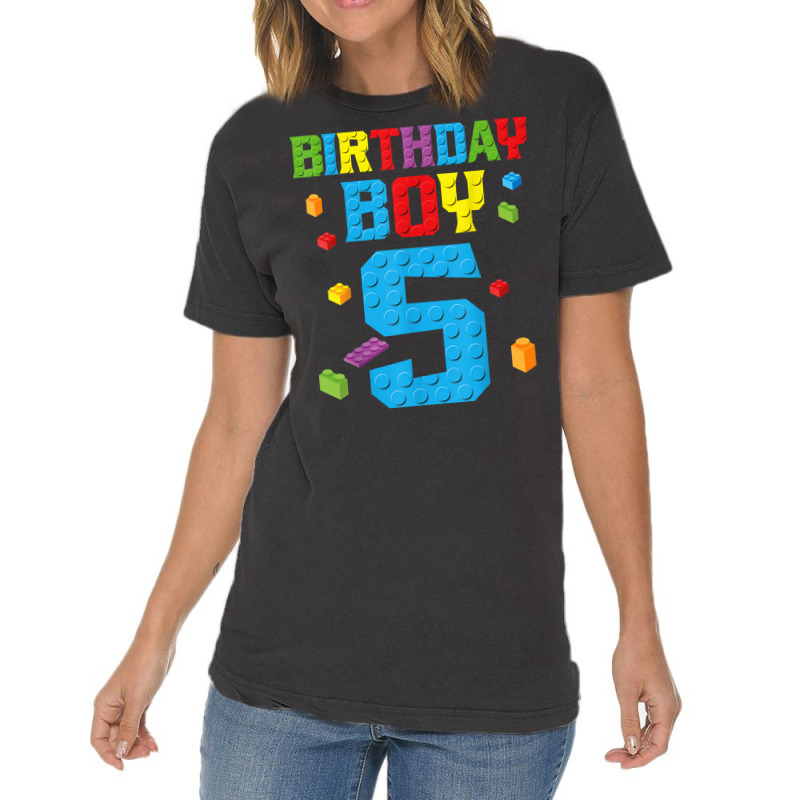 Master Builder 5th Birthday Boy 5 Five Year Buildi Vintage T-shirt | Artistshot