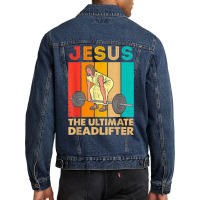 Jesus The Ultimate Deadlifter Funny Vintage Gym Ch Men Denim Jacket | Artistshot