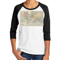 Vintage Map Of The World (1883) Youth 3/4 Sleeve | Artistshot