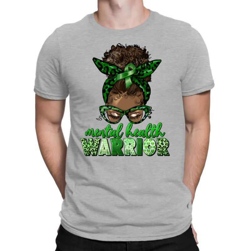 Mental Health Warrior Afro Messy Bun T-shirt | Artistshot