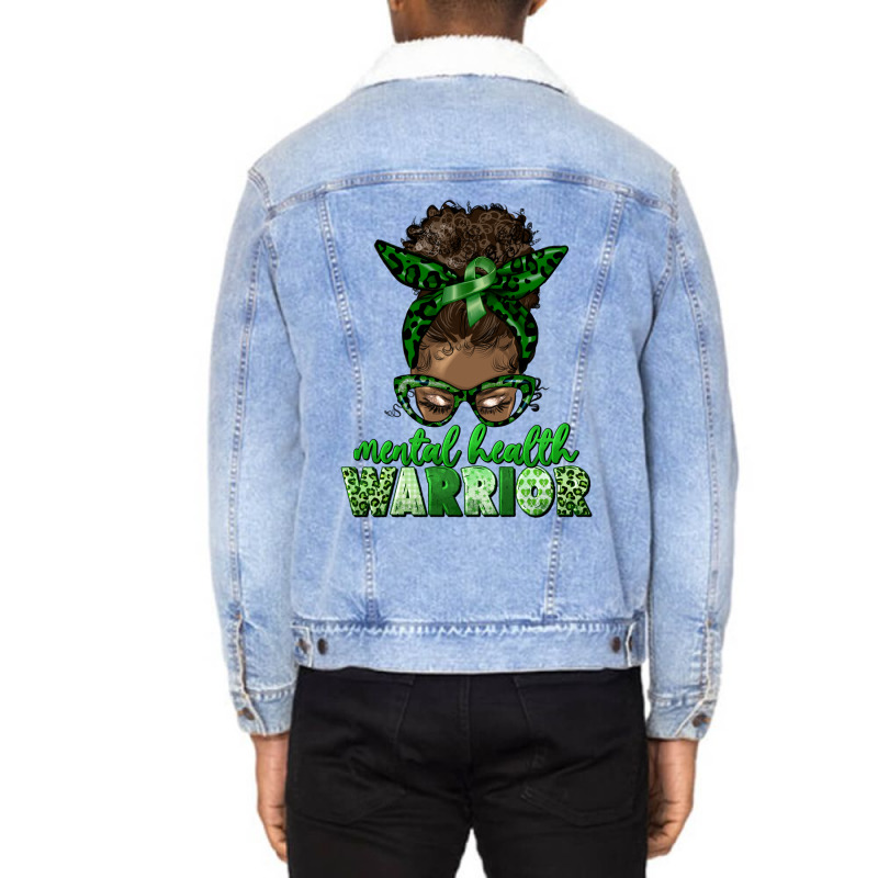 Mental Health Warrior Afro Messy Bun Unisex Sherpa-lined Denim Jacket | Artistshot