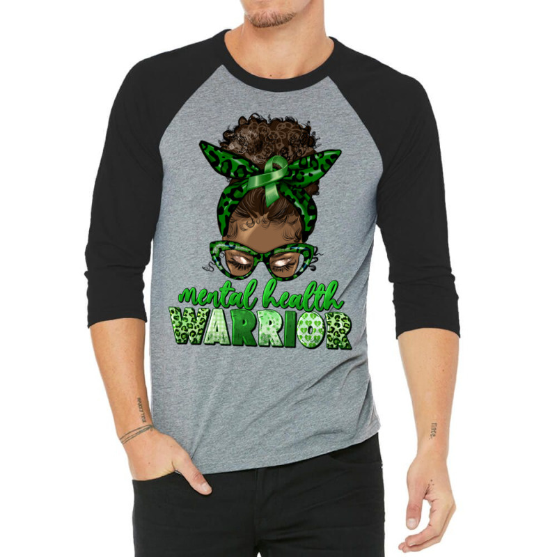 Mental Health Warrior Afro Messy Bun 3/4 Sleeve Shirt | Artistshot