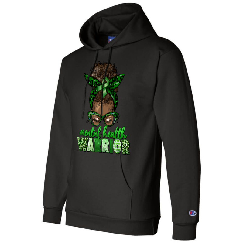 Mental Health Warrior Afro Messy Bun Champion Hoodie | Artistshot