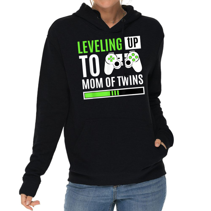 Leveling Up To Mom Of Twins Gaming Gender Reveal C Lightweight Hoodie | Artistshot