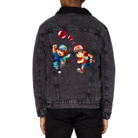 Retro Arcade Pang   Vector Illustration Unisex Sherpa-lined Denim Jacket | Artistshot