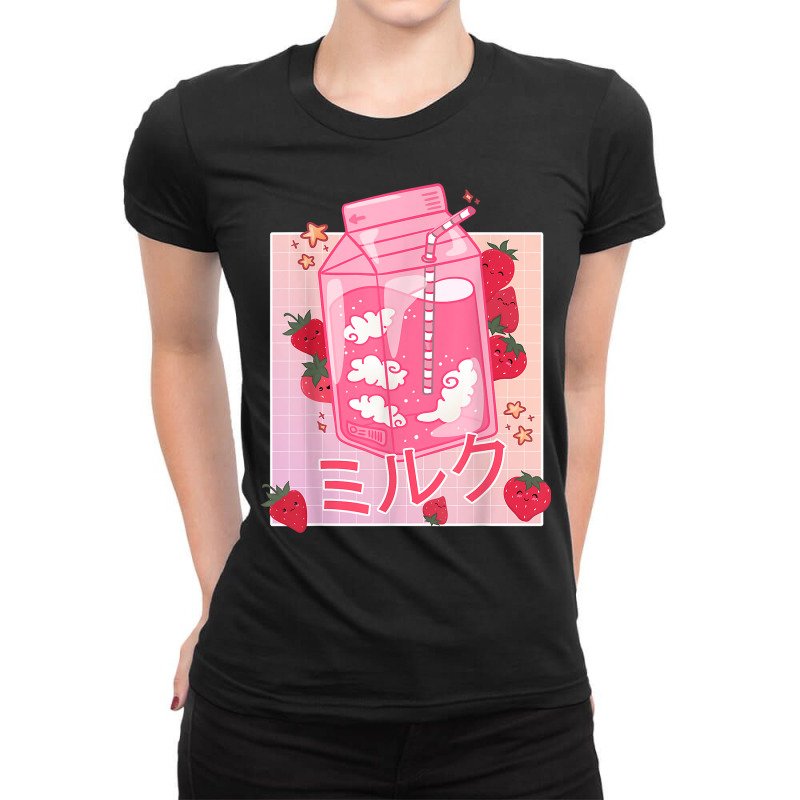 Japanese Pastel Soft Grunge Kawaii Strawberry Milk Ladies Fitted T-Shirt by drviddie | Artistshot