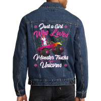 Just A Girl Who Loves Monster Trucks And Unicorns Men Denim Jacket | Artistshot