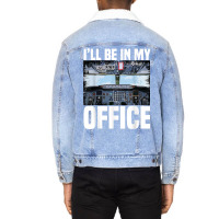 Mens Funny Airplane Pilot I'll Be In My Office Air Unisex Sherpa-lined Denim Jacket | Artistshot