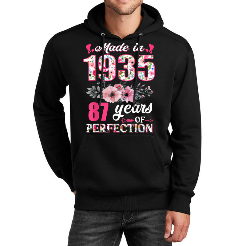 Made In 1935 Floral 87 Year Old 87th Birthday Gift Unisex Hoodie | Artistshot