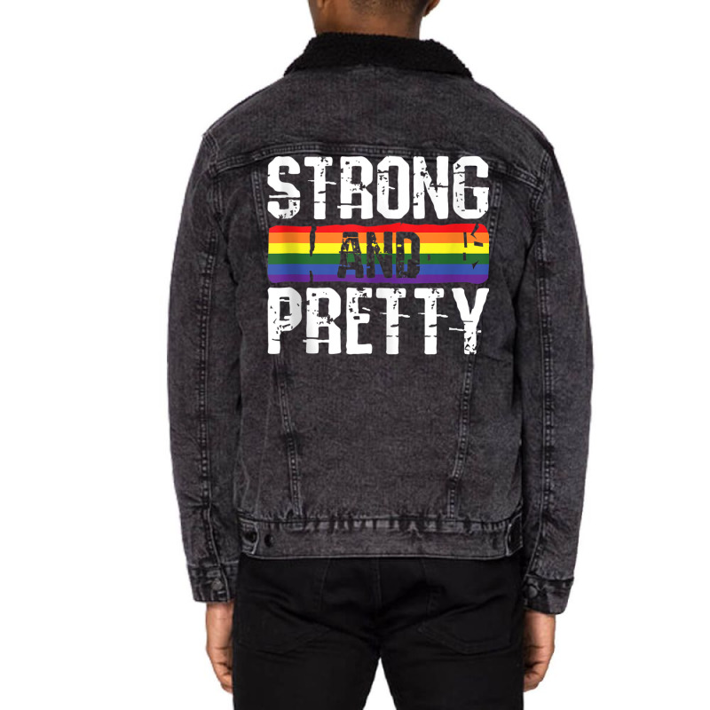 Strong And Pretty Gay Pride Gym Lifting Workout Lg Unisex Sherpa-lined Denim Jacket | Artistshot