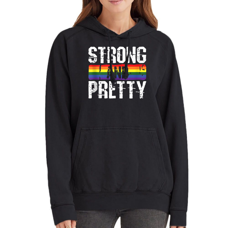 Strong And Pretty Gay Pride Gym Lifting Workout Lg Vintage Hoodie | Artistshot