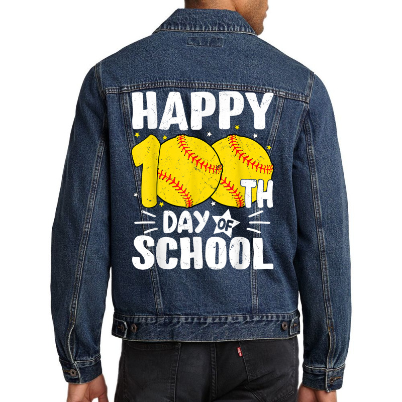 Softball Happy 100th Day Of School Tshirt Kids Tea Men Denim Jacket | Artistshot