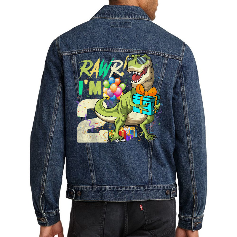 Kids Rawr I'm 2 Second Rex 2nd Birthday Dinosaur 2 Men Denim Jacket | Artistshot