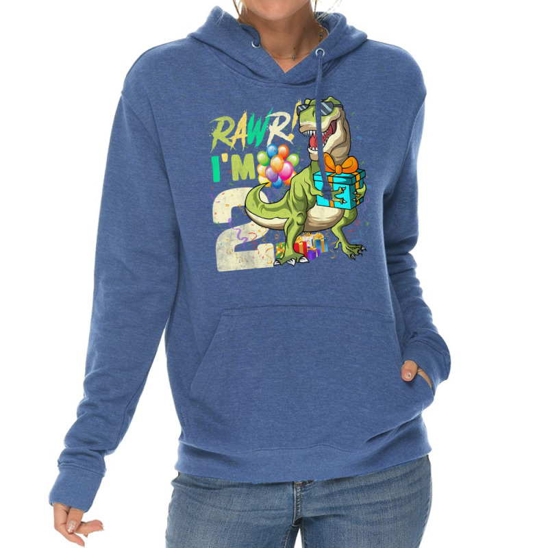 Kids Rawr I'm 2 Second Rex 2nd Birthday Dinosaur 2 Lightweight Hoodie | Artistshot