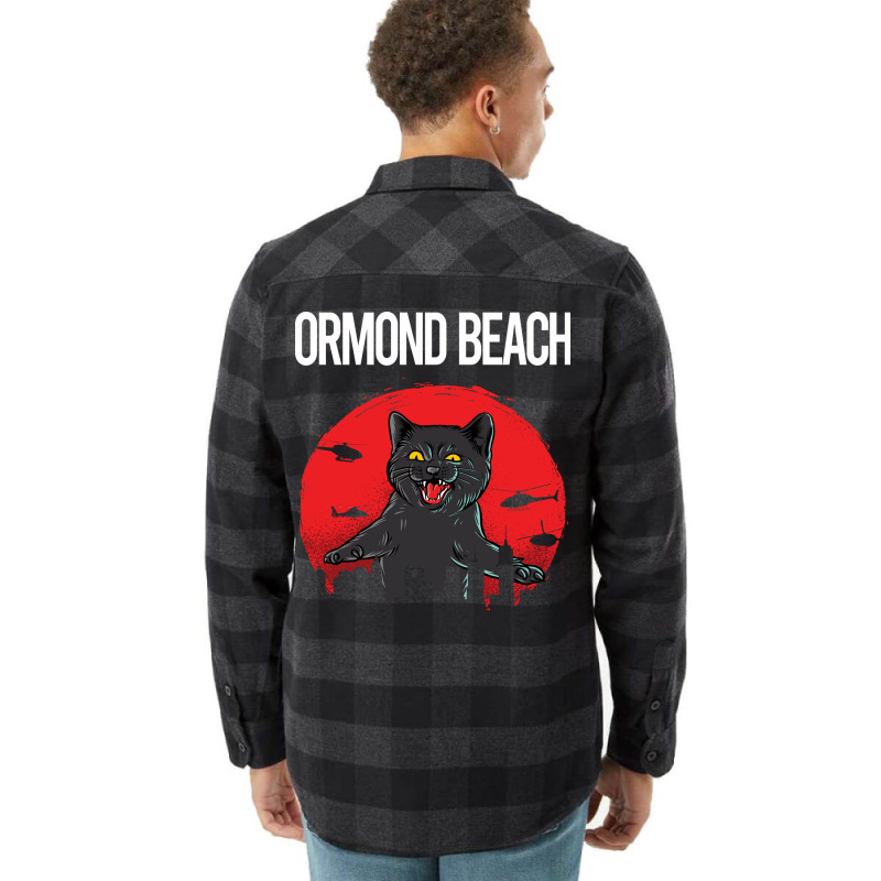 Funny Black Cat Ormond Beach Blue (1) Flannel Shirt by capronihrigh | Artistshot