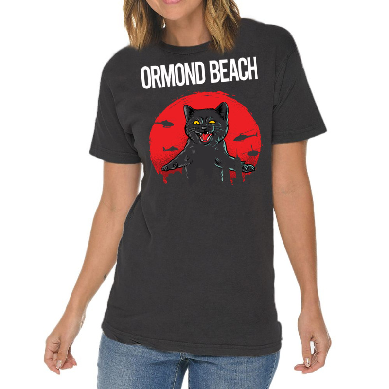 Funny Black Cat Ormond Beach Blue (1) Vintage T-Shirt by capronihrigh | Artistshot