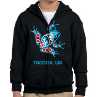 Tacoma Wa Red Blue Frog Pnw Art Native American T Youth Zipper Hoodie | Artistshot