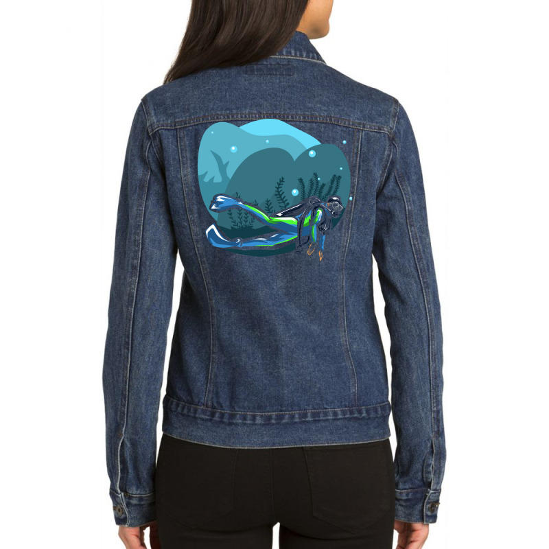 Diving Humor Ladies Denim Jacket by cotewatrs1 | Artistshot