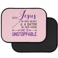 With Jesus In Her Heart A Baton In Hand She Is Uns Rear Car Mat | Artistshot