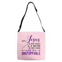 With Jesus In Her Heart A Baton In Hand She Is Uns Adjustable Strap Totes | Artistshot