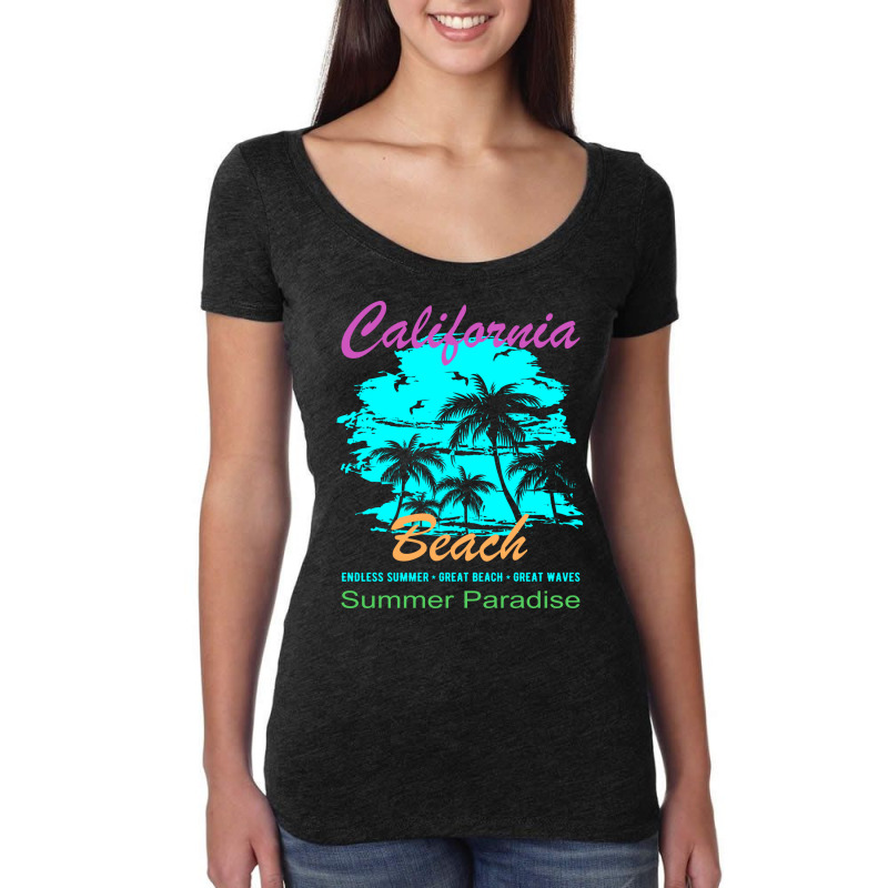 California Beach Summer Paradise Vintage Women's Triblend Scoop T-shirt by linnenbuessh | Artistshot