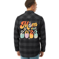 Mom Est 2023 Retro Groovy Design Promoted To Mom T Flannel Shirt | Artistshot