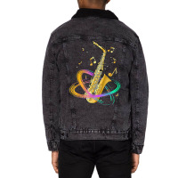 Saxophone Player Musical Notes Jazz Musician Saxop Unisex Sherpa-lined Denim Jacket | Artistshot