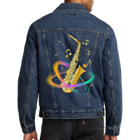 Saxophone Player Musical Notes Jazz Musician Saxop Men Denim Jacket | Artistshot