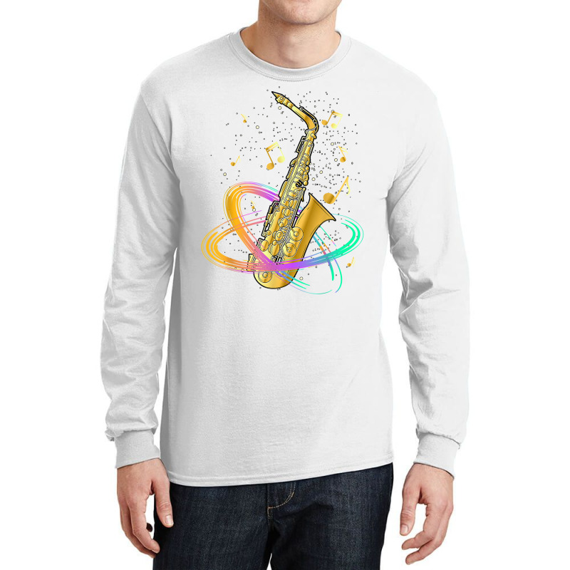 Saxophone Player Musical Notes Jazz Musician Saxop Long Sleeve Shirts by peeteeh | Artistshot