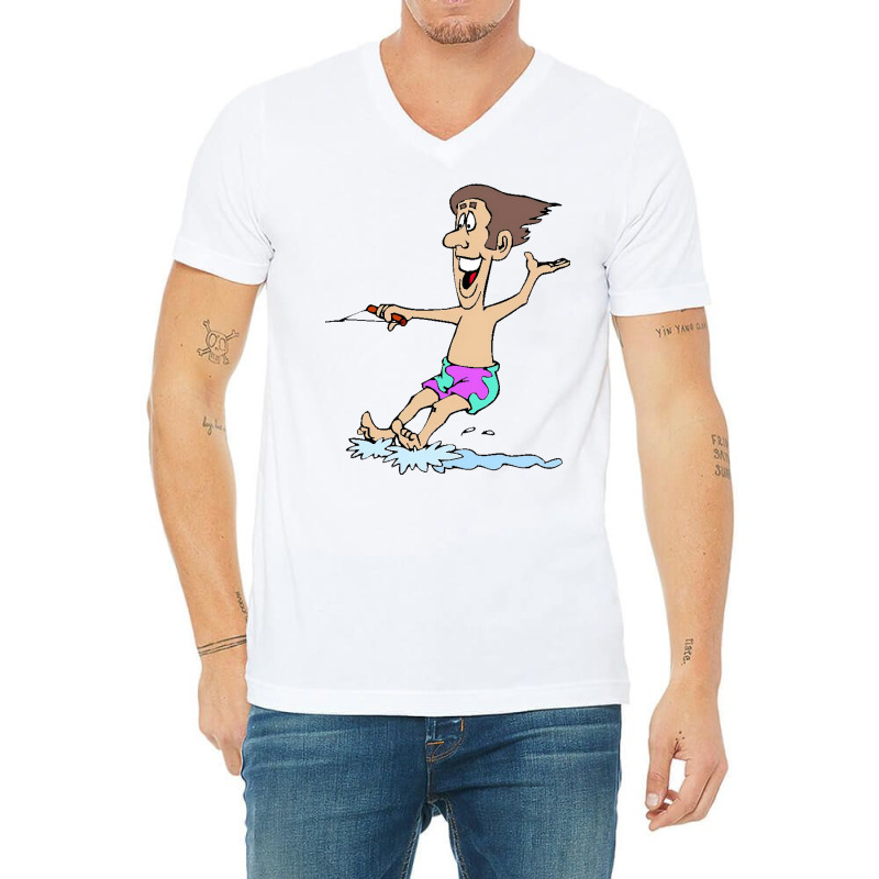 Waterskiing Dad On Vacation Yellow V-Neck Tee by zelekmanfraw | Artistshot