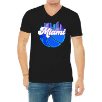 Vintage Miami Florida Cityscape Retro Basketball R V-neck Tee | Artistshot