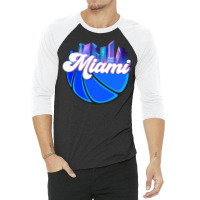 Vintage Miami Florida Cityscape Retro Basketball R 3/4 Sleeve Shirt | Artistshot