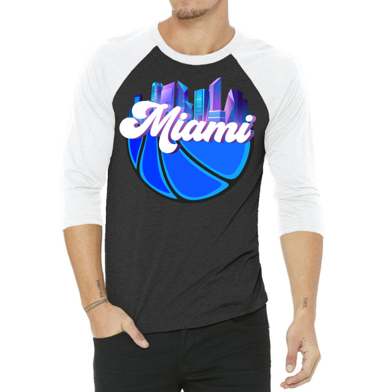 Vintage Miami Florida Cityscape Retro Basketball R 3/4 Sleeve Shirt by lindeaucterr | Artistshot