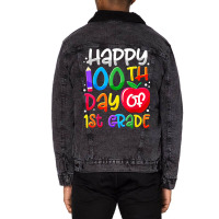 Happy 100th Day Of School 100 Days Smarter Cute 1s Unisex Sherpa-lined Denim Jacket | Artistshot