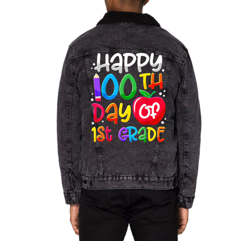 Happy 100th Day Of School 100 Days Smarter Cute 1s Unisex Sherpa-lined Denim Jacket | Artistshot