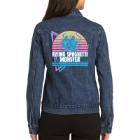 Flying Spaghetti Monster Pastafari Fsm Atheist Ret Ladies Denim Jacket | Artistshot