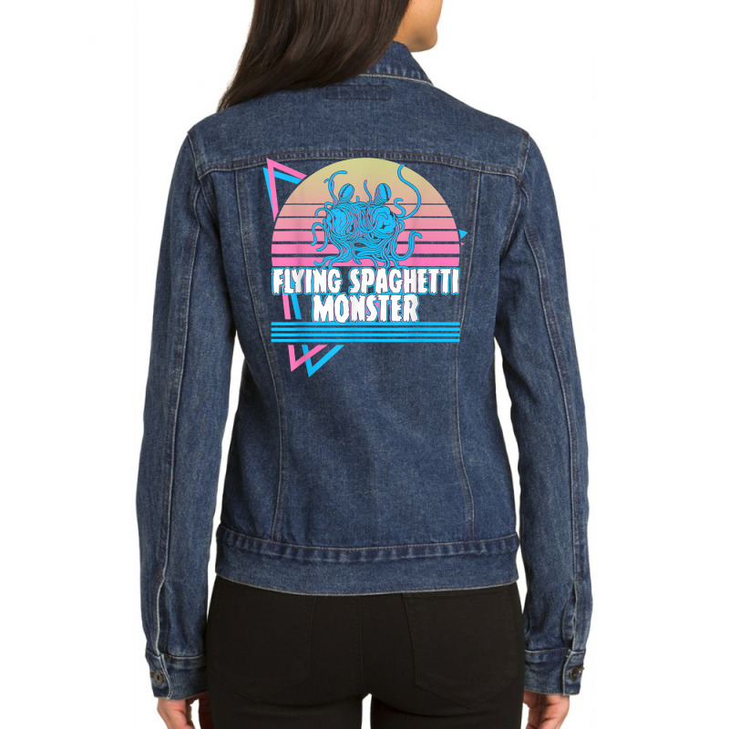 Flying Spaghetti Monster Pastafari Fsm Atheist Ret Ladies Denim Jacket by chomibe | Artistshot