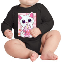 Strawberry Milkshake Cat For Women Girls, Kawaii A Long Sleeve Baby Bodysuit | Artistshot