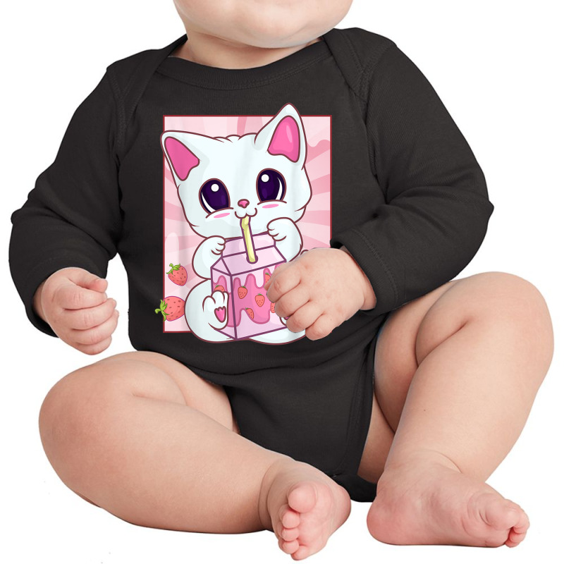 Strawberry Milkshake Cat For Women Girls, Kawaii A Long Sleeve Baby Bodysuit by aiiluurosy | Artistshot