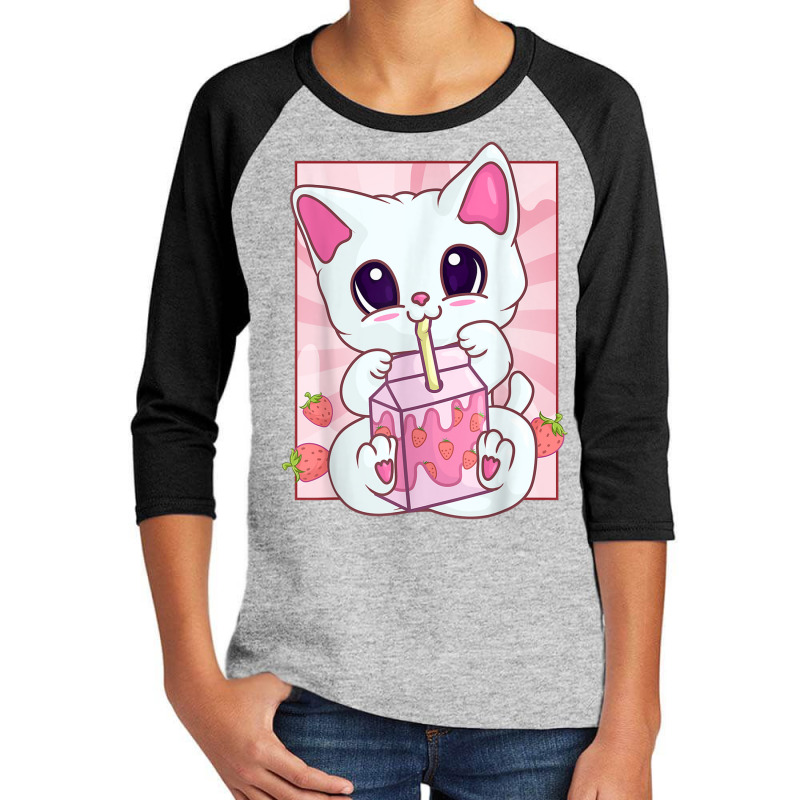 Strawberry Milkshake Cat For Women Girls, Kawaii A Youth 3/4 Sleeve by aiiluurosy | Artistshot