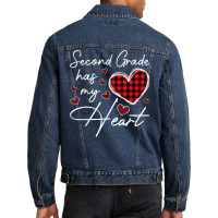 Second Grade Has My Heart Plaid Teacher Valentines Men Denim Jacket | Artistshot