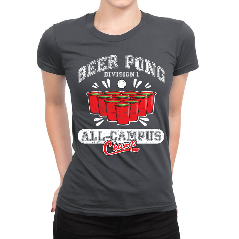 Beer Pong All Campus Champ 70s Ladies Fitted T-Shirt by kammesdumontp | Artistshot