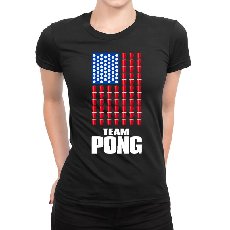 Beer Pong American Flag T Shirt 4th Of July Merica Ladies Fitted T-Shirt by tezenopragere | Artistshot