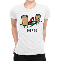 Beer Pong Cartoon Ping Pong Table Tennis Beer Can Ladies Fitted T-shirt | Artistshot