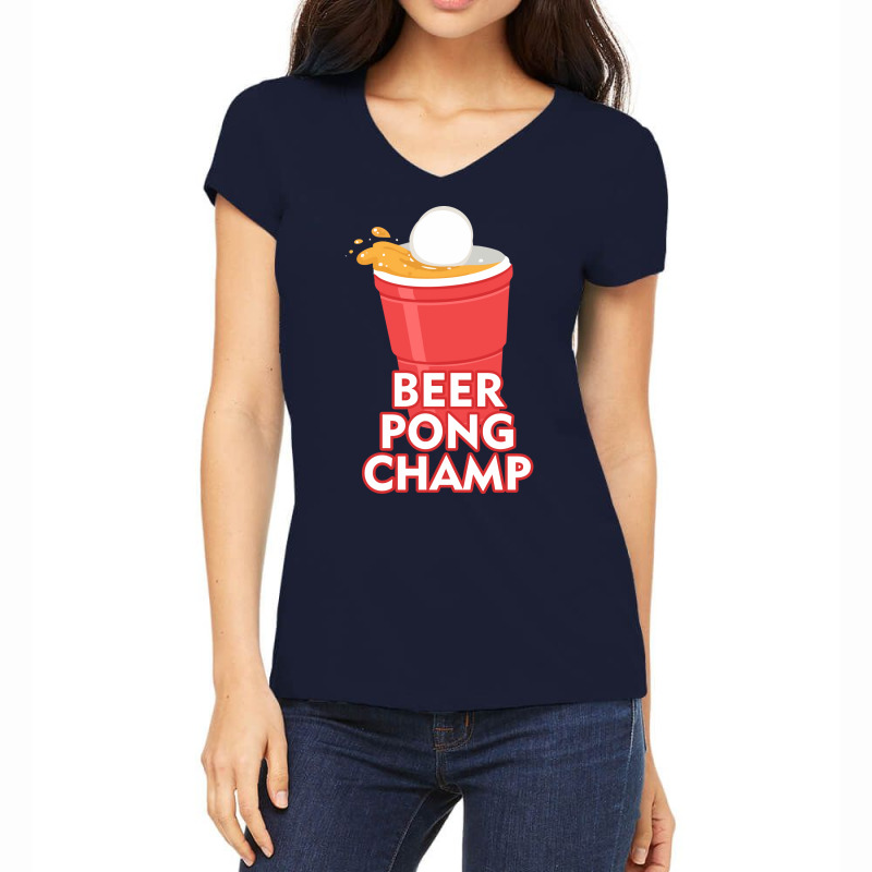 Beer Pong Champ Funny Funny Women's V-Neck T-Shirt by lecroysuirek | Artistshot